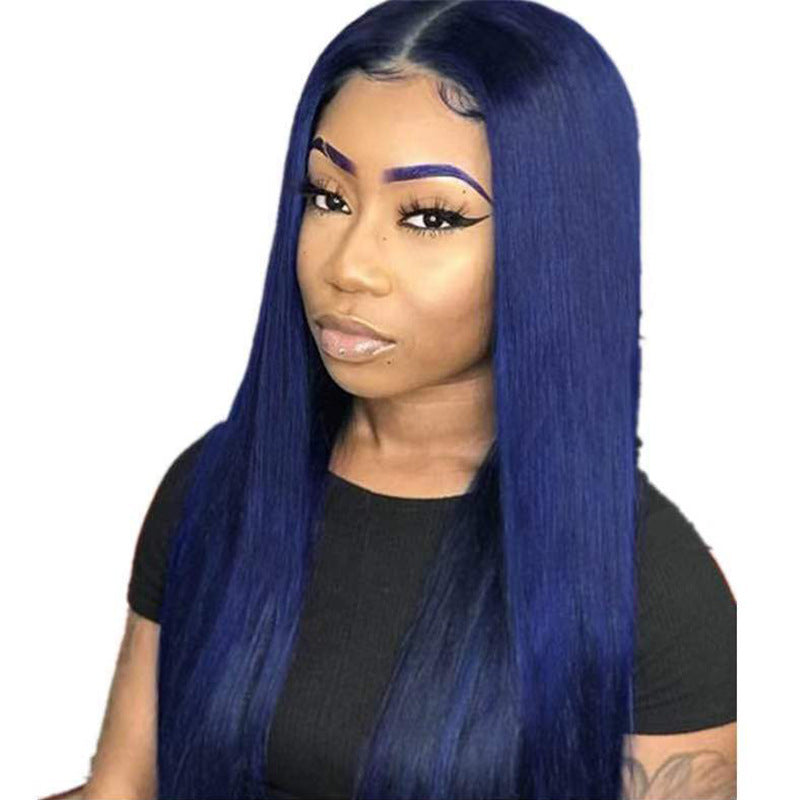 High Temperature Silk Dyeing Blue Mid-length Straight Hair