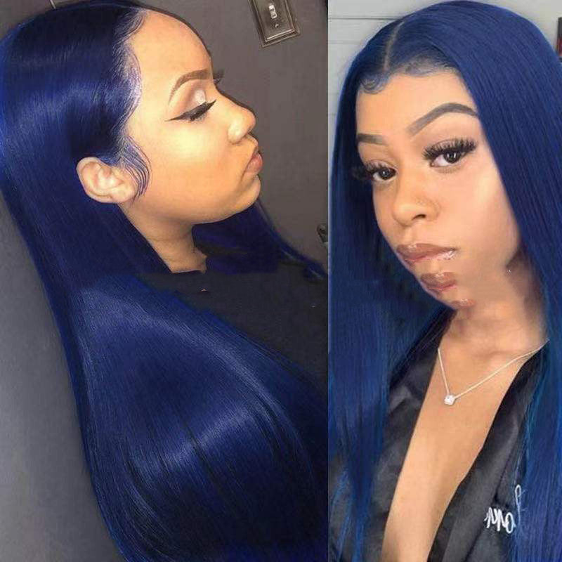 High Temperature Silk Dyeing Blue Mid-length Straight Hair