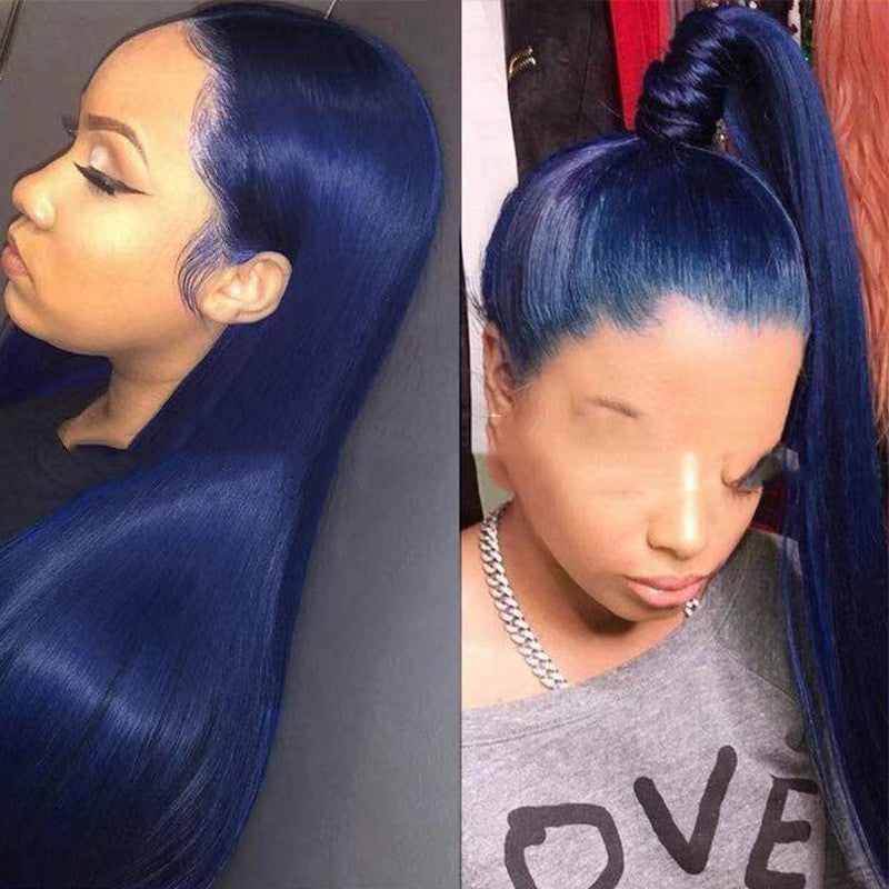 High Temperature Silk Dyeing Blue Mid-length Straight Hair