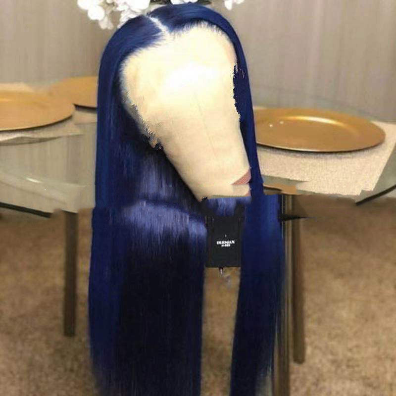 High Temperature Silk Dyeing Blue Mid-length Straight Hair