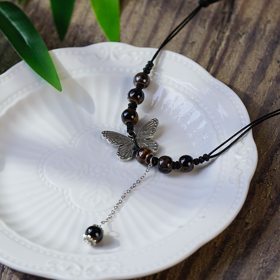 Retro Hong Kong Ceramic Butterfly Pendant Necklace