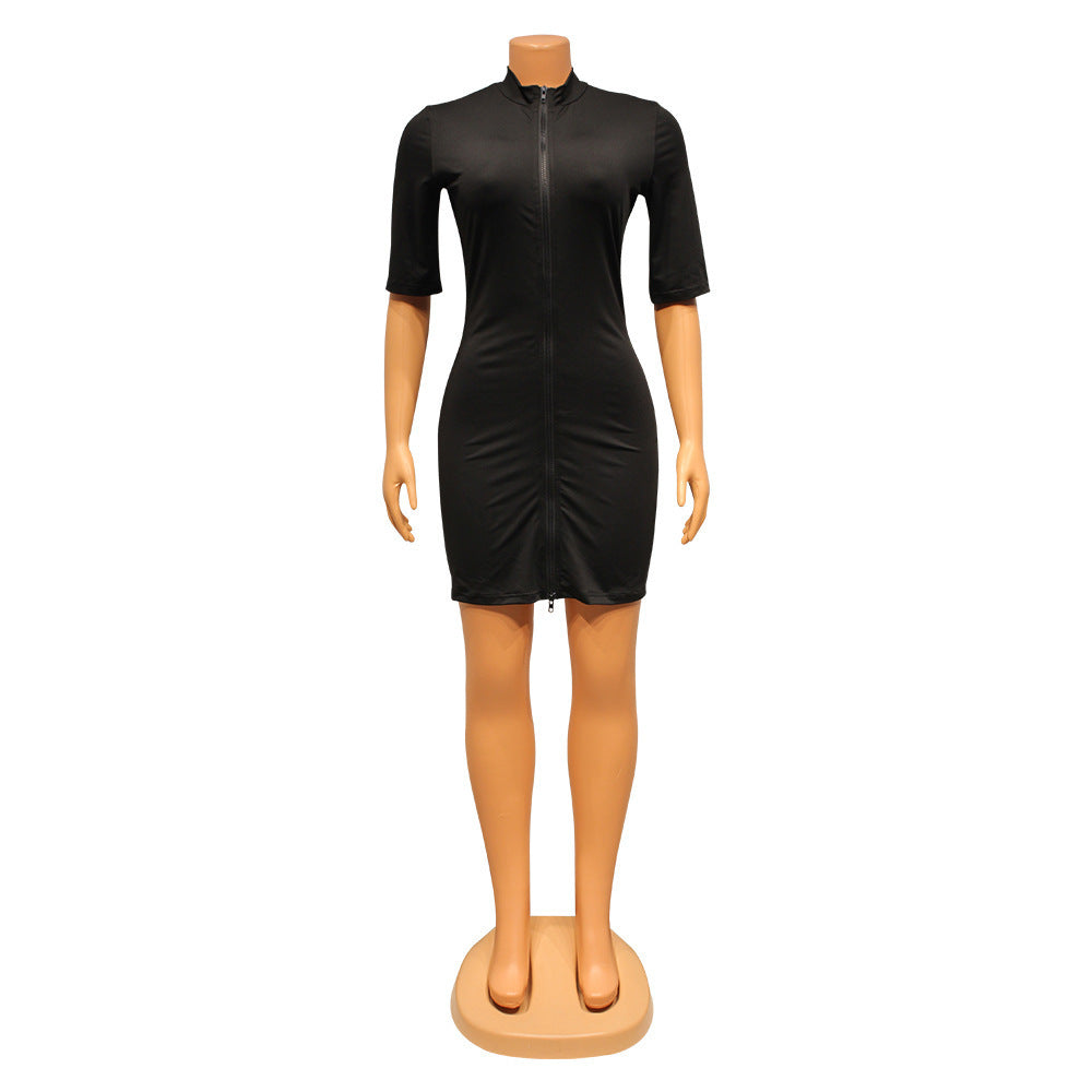 Solid Color Half Sleeve Dress Women