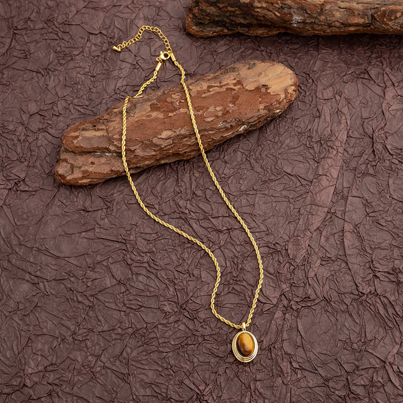 Maillard Retro Style Natural Tigereye Titanium Steel Necklace