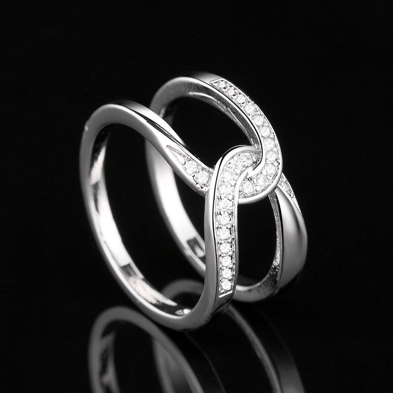 Simple Double C Cross Buckles Copper White Gold Plated Zircon Ring