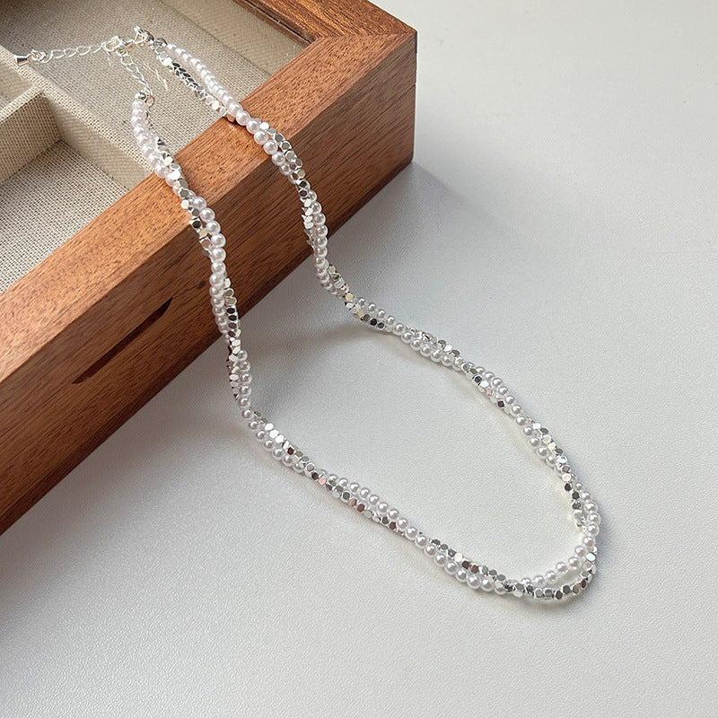 Double-layer Winding Small Pieces Of Silver Pearl Necklace For Women