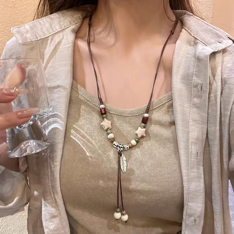 Retro Hong Kong Ceramic Butterfly Pendant Necklace