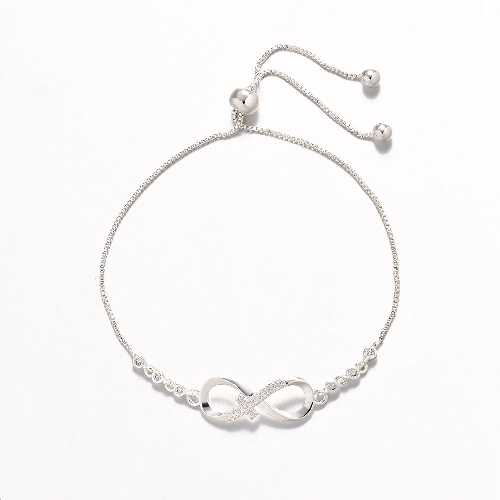 Diamond Studded Pull-out Bracelet With Infinite 8-shaped Design