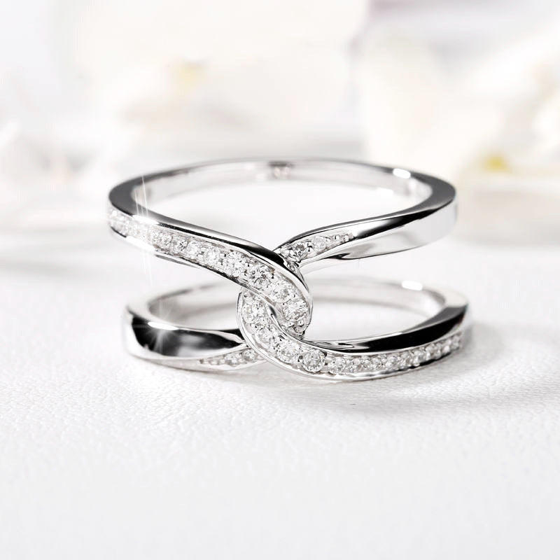 Simple Double C Cross Buckles Copper White Gold Plated Zircon Ring