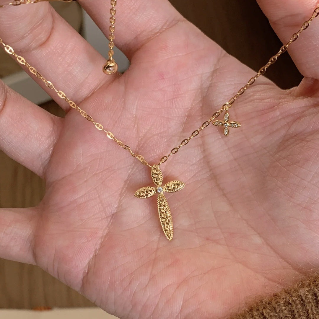 Mush Ice Cross Necklace Church Light Luxury Minority High-grade Female