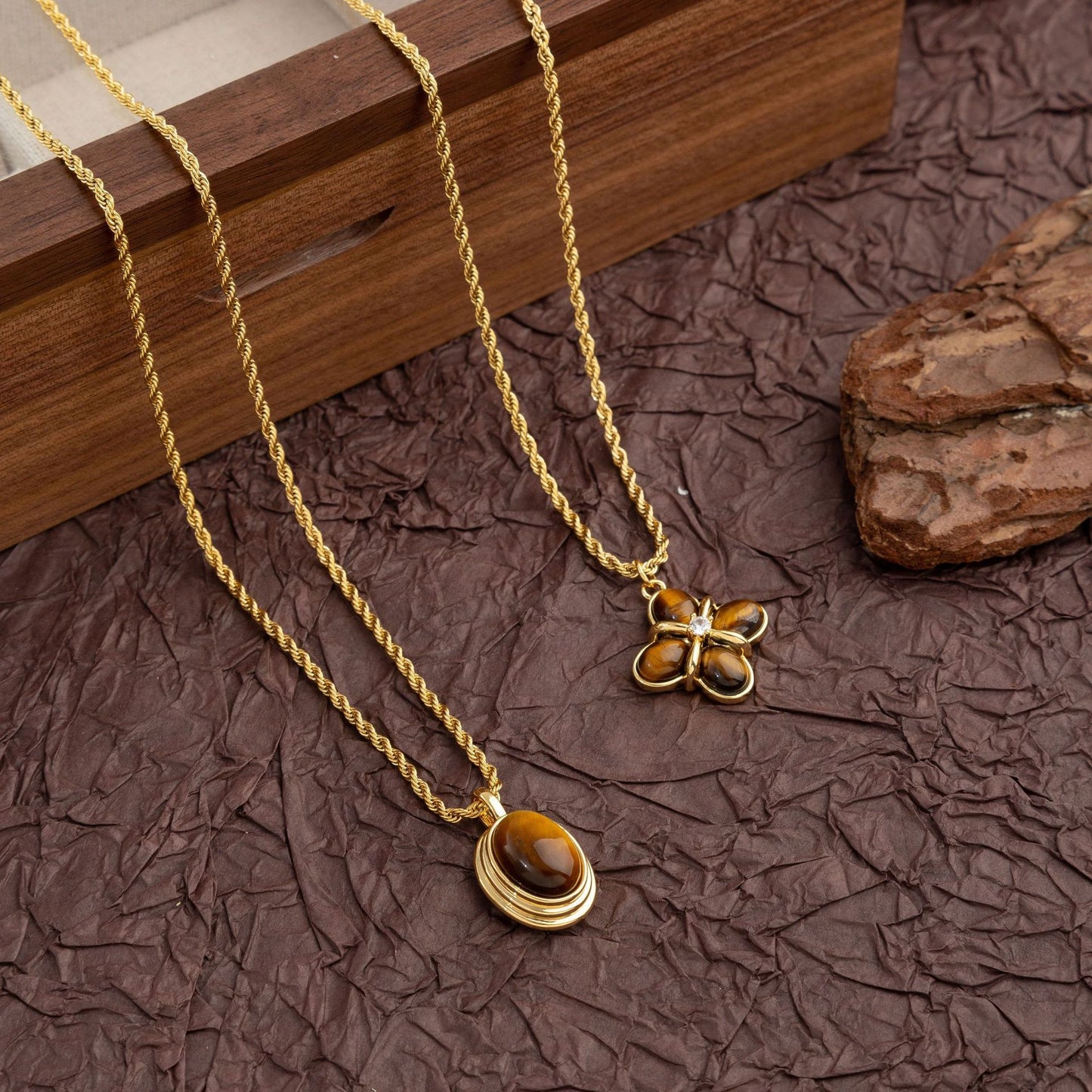 Maillard Retro Style Natural Tigereye Titanium Steel Necklace