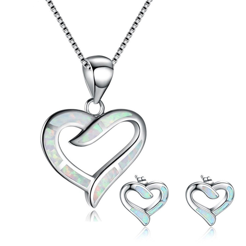 Peach Heart Necklace Ear Stud Accessories Set