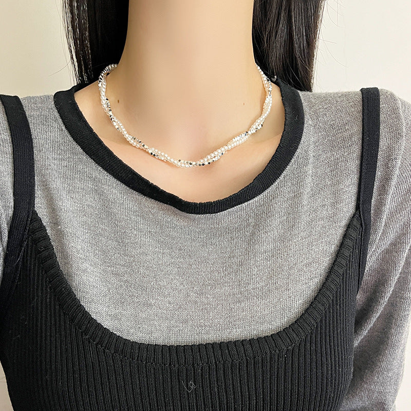 Double-layer Winding Small Pieces Of Silver Pearl Necklace For Women