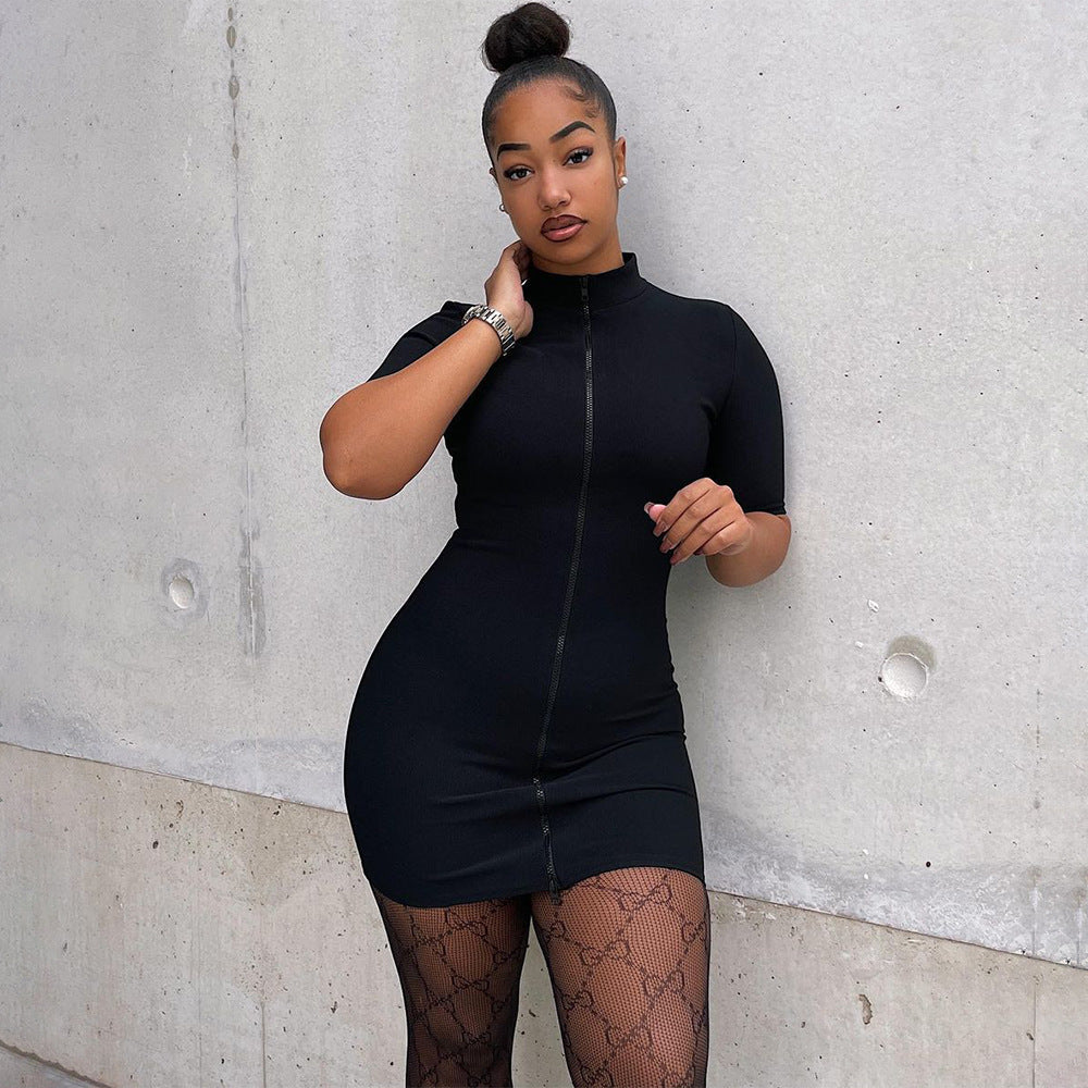 Solid Color Half Sleeve Dress Women