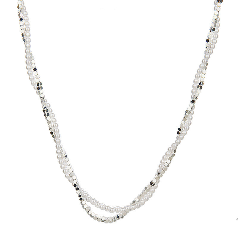 Double-layer Winding Small Pieces Of Silver Pearl Necklace For Women