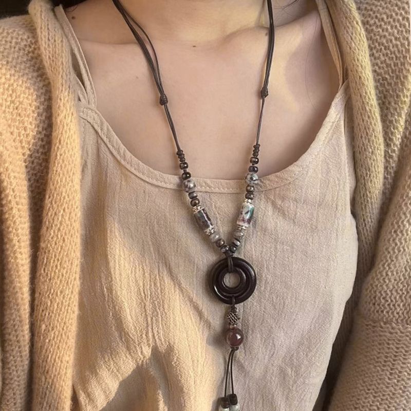 Retro Hong Kong Ceramic Butterfly Pendant Necklace
