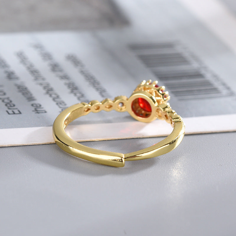 Fashion Popular Color Zirconium Red Gemstone Open Ring For Women