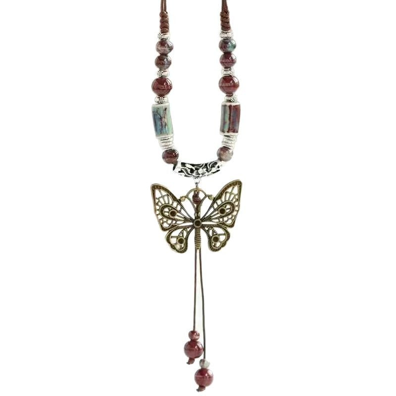 Retro Hong Kong Ceramic Butterfly Pendant Necklace