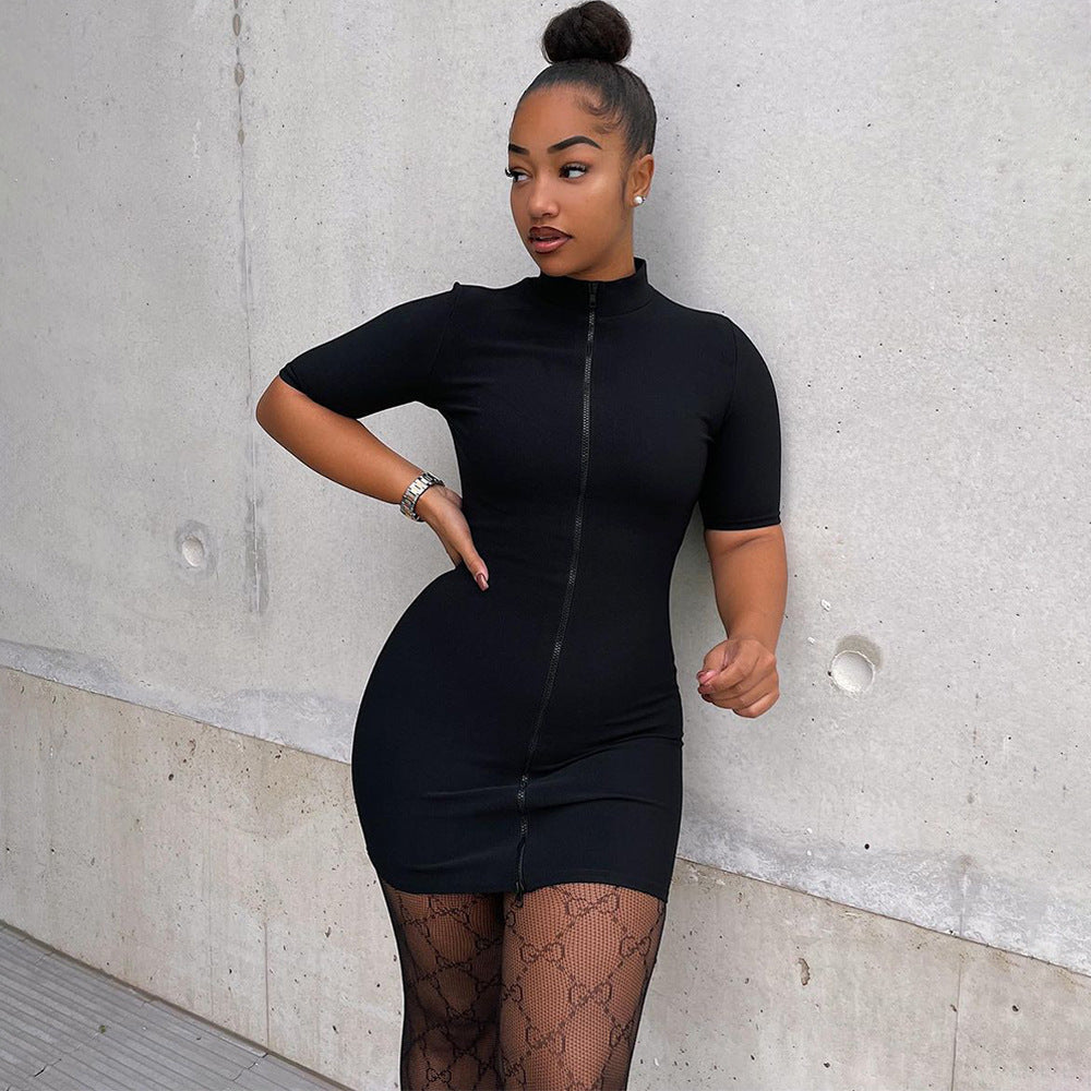 Solid Color Half Sleeve Dress Women