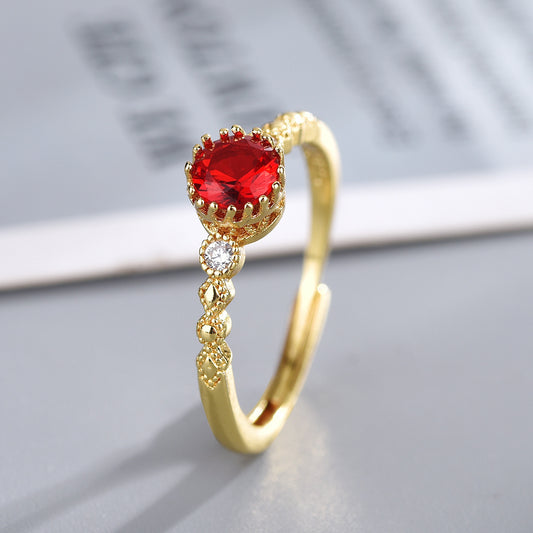 Fashion Popular Color Zirconium Red Gemstone Open Ring For Women