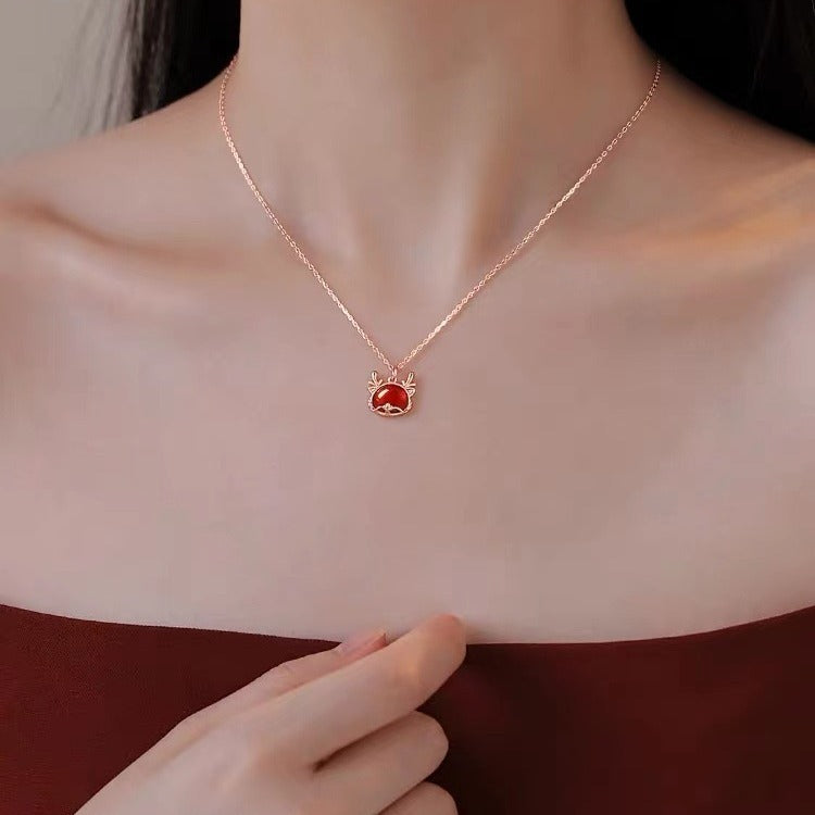 Red Agate Dragon Necklace For Women