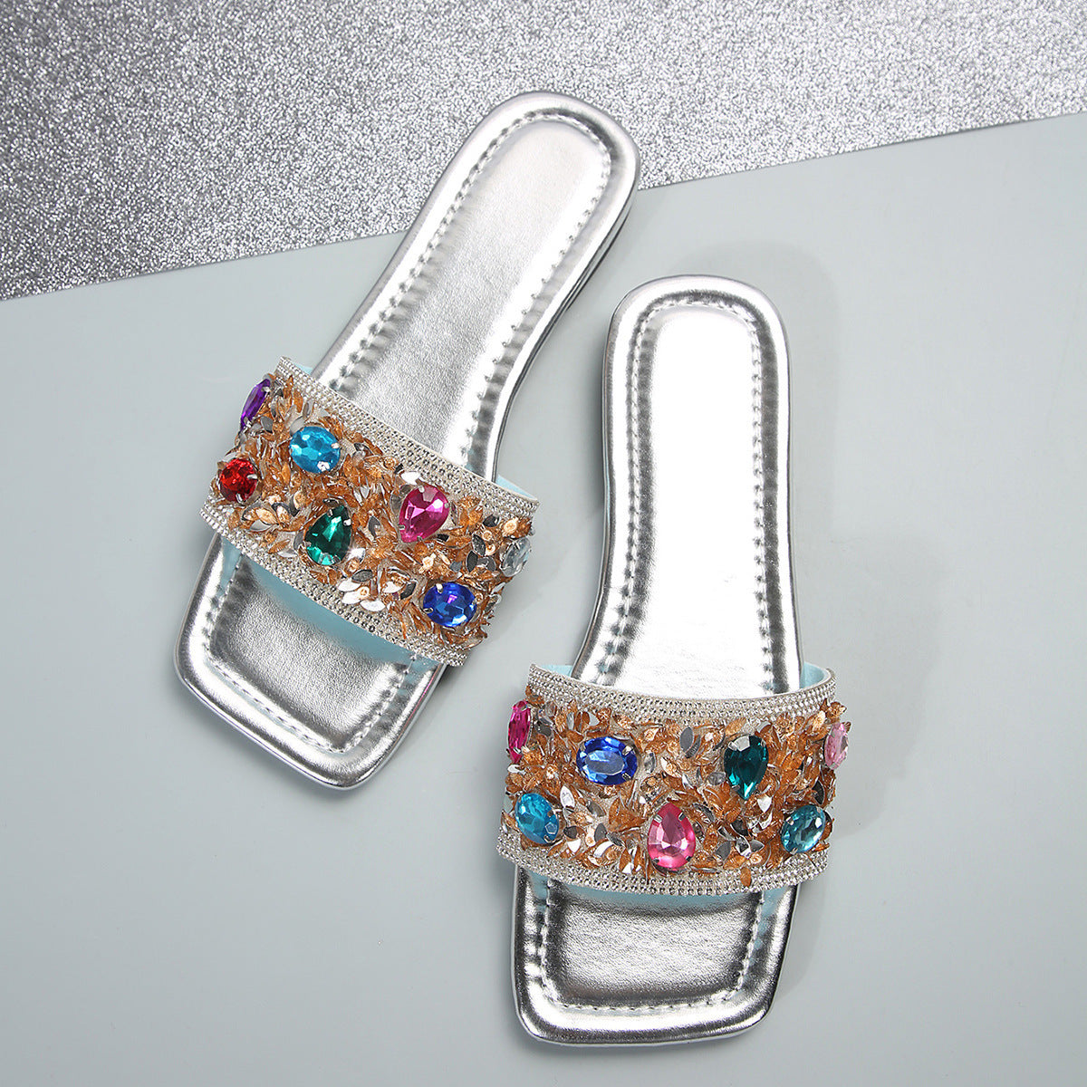 Fashionable Colorful Rhinestone Slippers With Soft Bottom