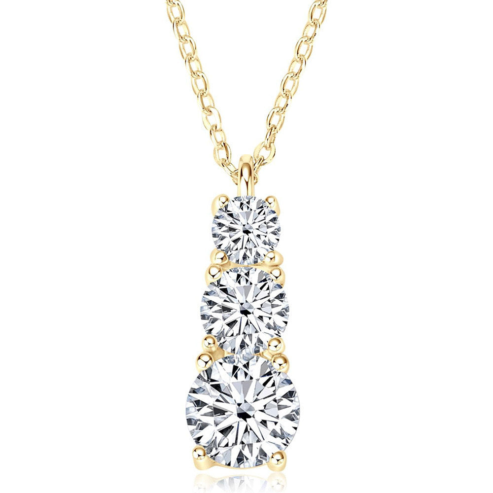 Female Geometric Three-Life Stone Pendant Zircon Inlaid