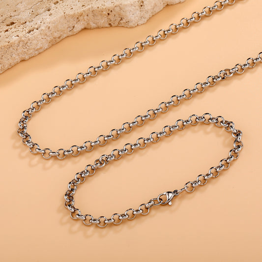 Stainless Steel Men's Punk Ring Buckle Necklace