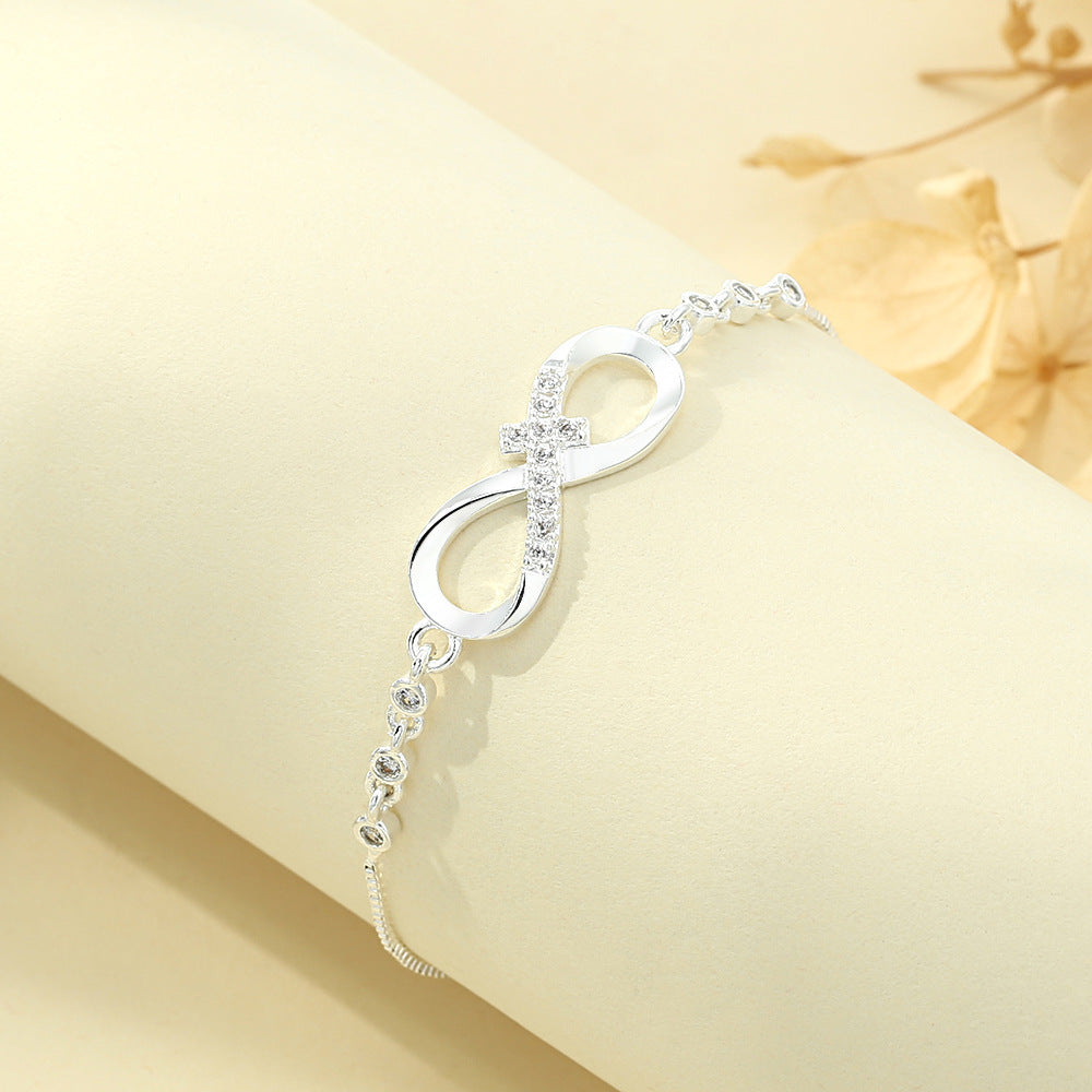Diamond Studded Pull-out Bracelet With Infinite 8-shaped Design