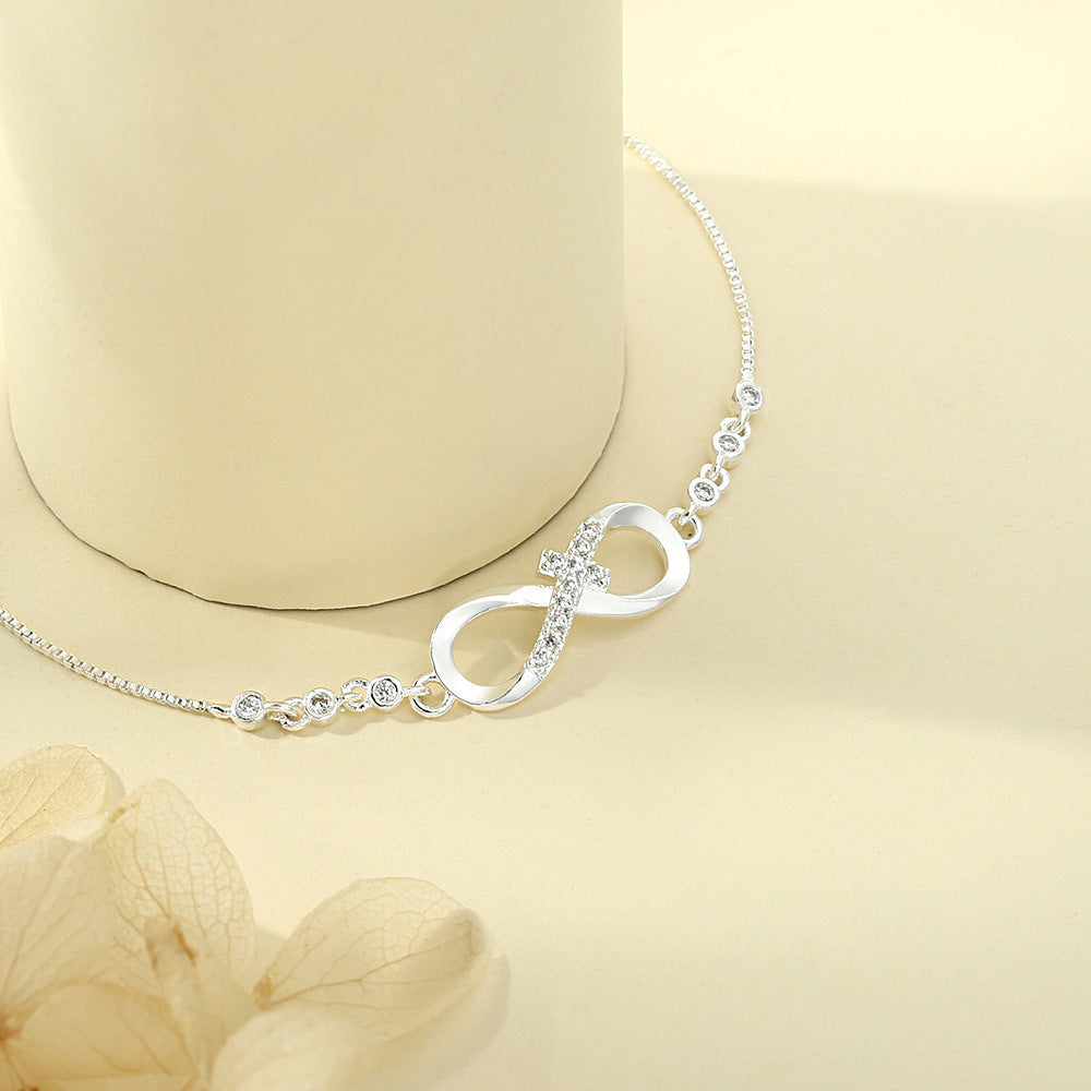 Diamond Studded Pull-out Bracelet With Infinite 8-shaped Design