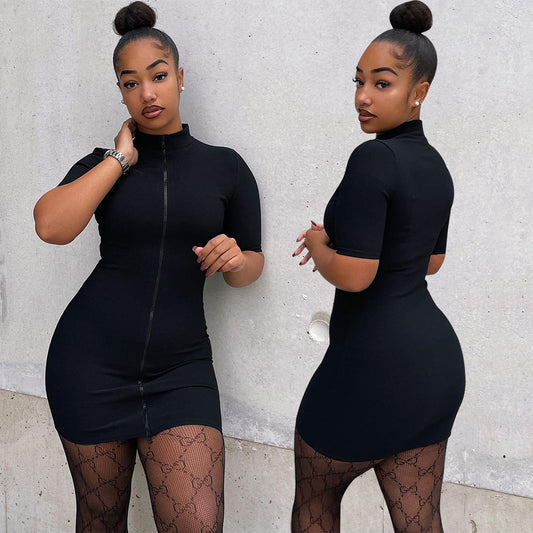 Solid Color Half Sleeve Dress Women