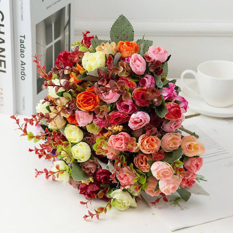 Simulation European Diamond Rose Raw Silk Artificial Flower Rose Wedding Home Furnishing Ornaments Decorative Flowers
