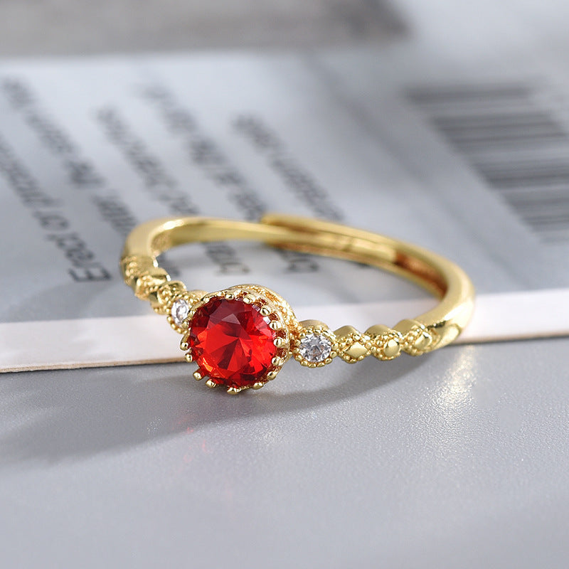 Fashion Popular Color Zirconium Red Gemstone Open Ring For Women