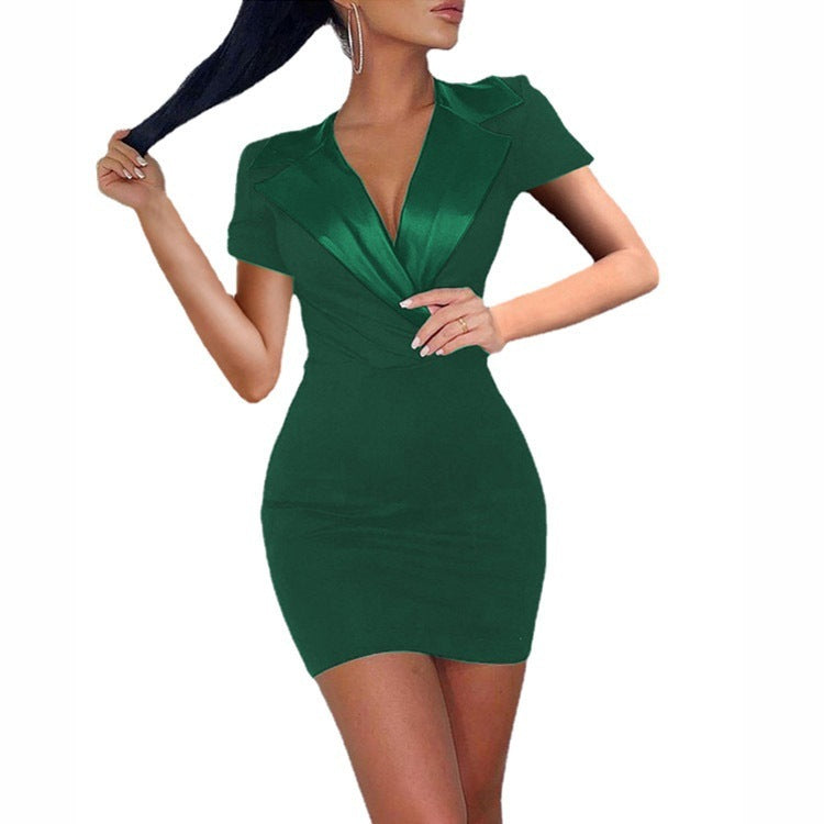 Slim Fit Short Sleeved V Neck Dress