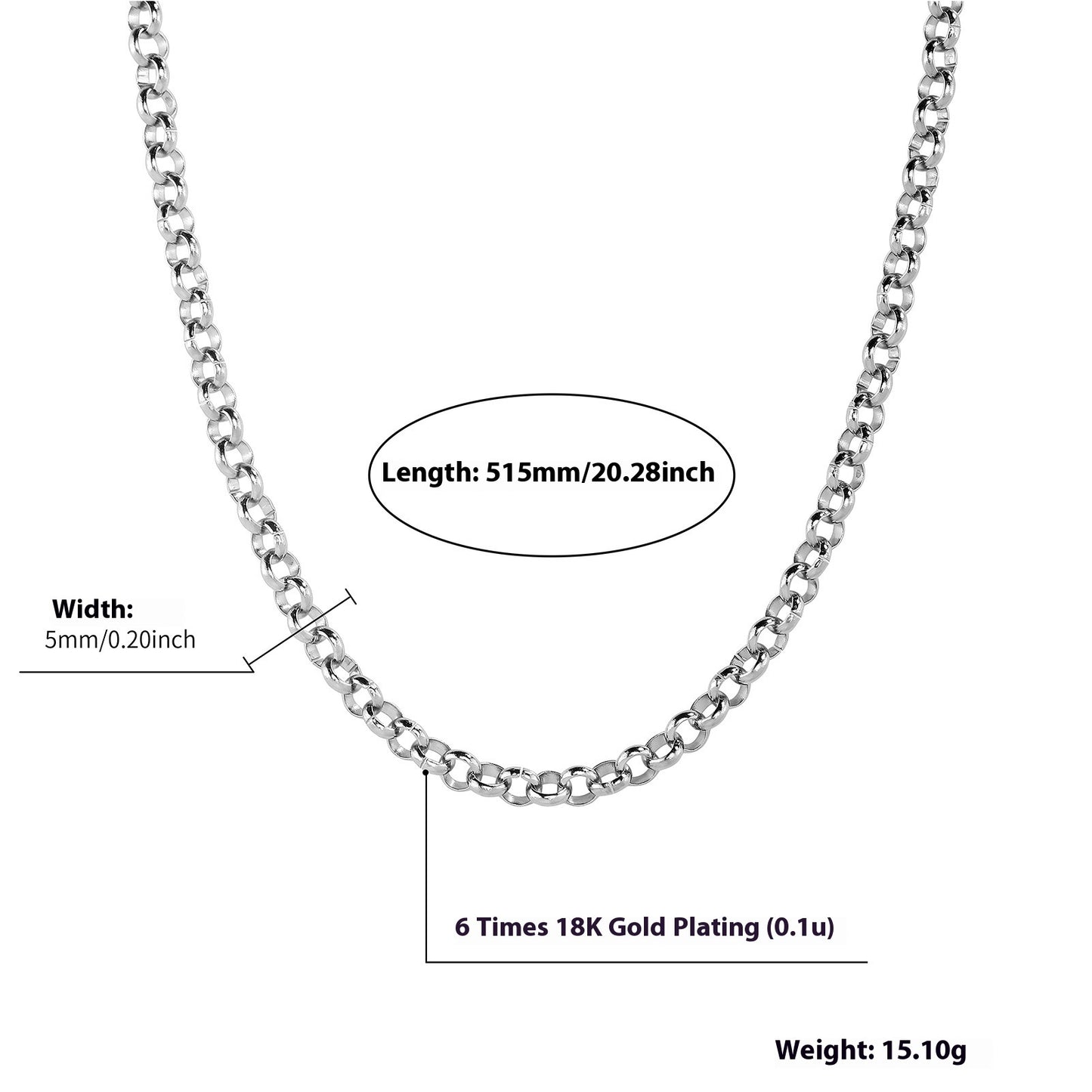Stainless Steel Men's Punk Ring Buckle Necklace
