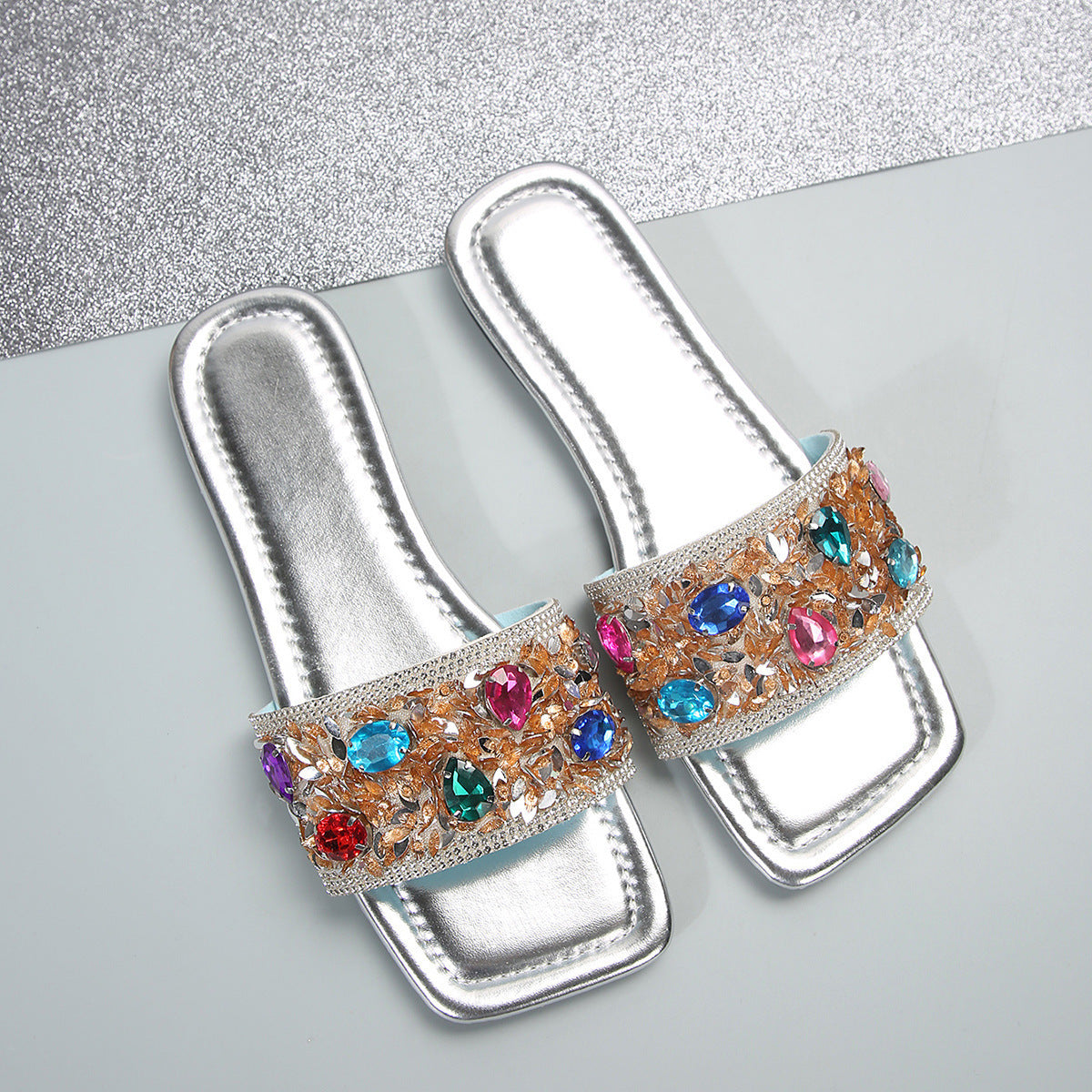 Fashionable Colorful Rhinestone Slippers With Soft Bottom