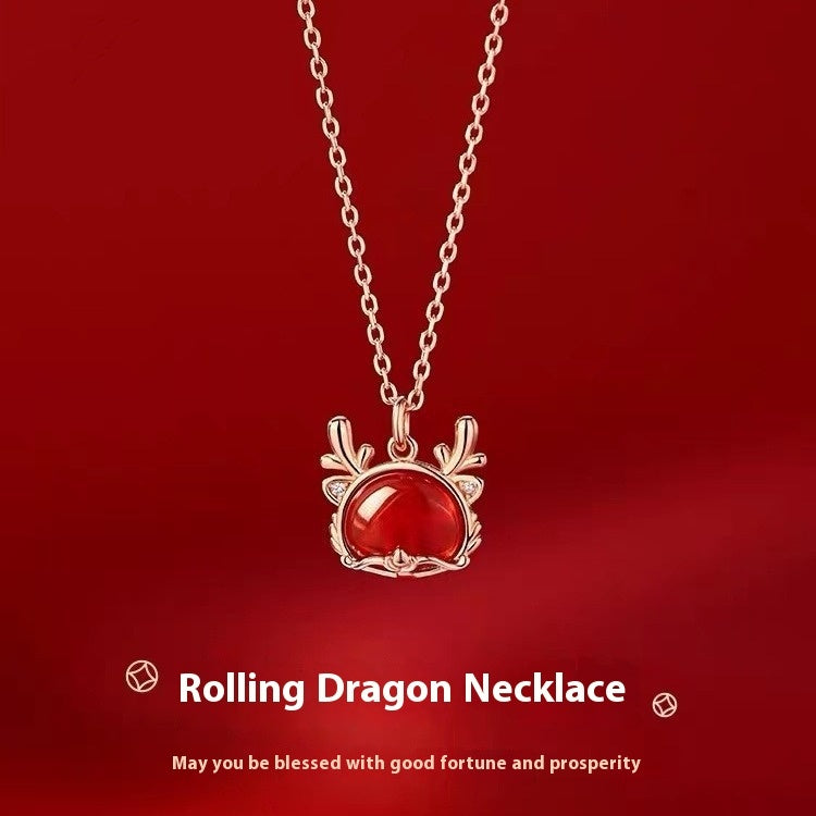 Red Agate Dragon Necklace For Women