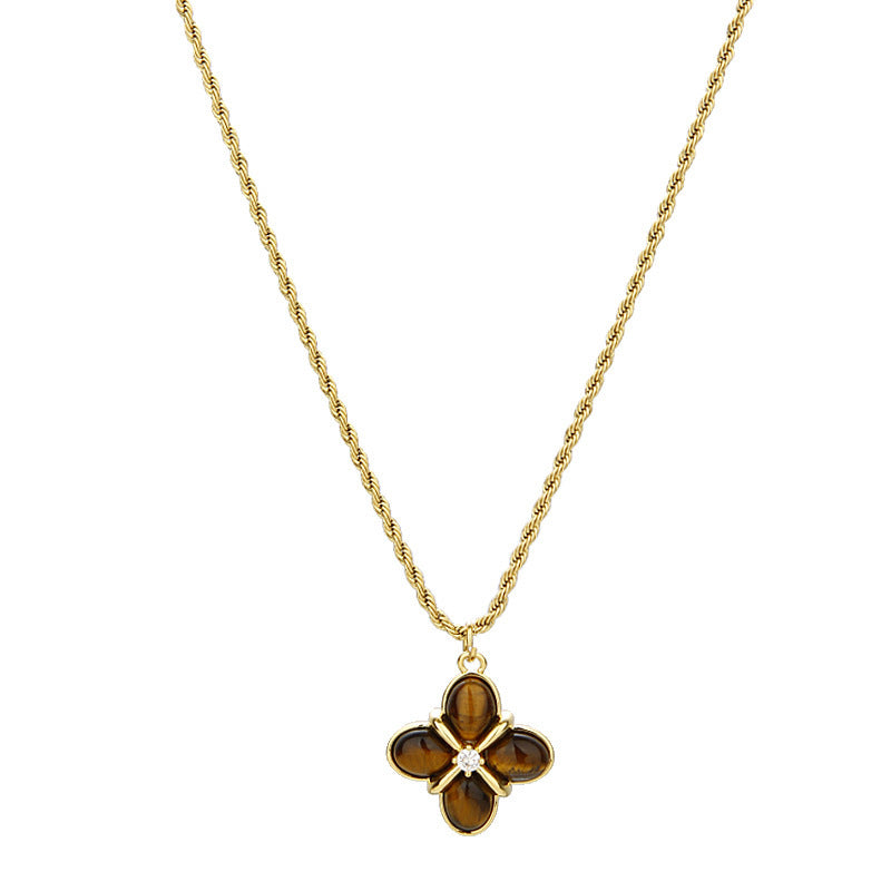Maillard Retro Style Natural Tigereye Titanium Steel Necklace