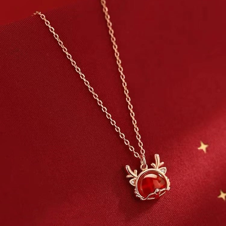 Red Agate Dragon Necklace For Women