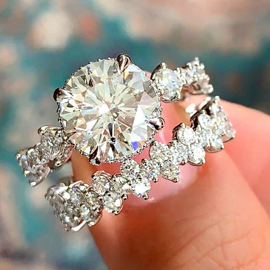 New Women's Shiny Full Rhinestone Zircon Couple Rings