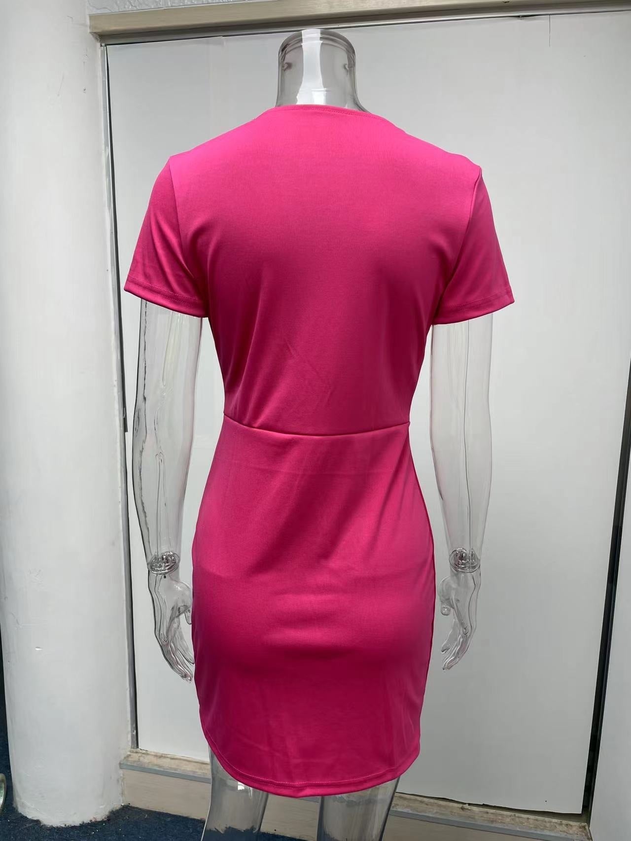 Slim Fit Short Sleeved V Neck Dress