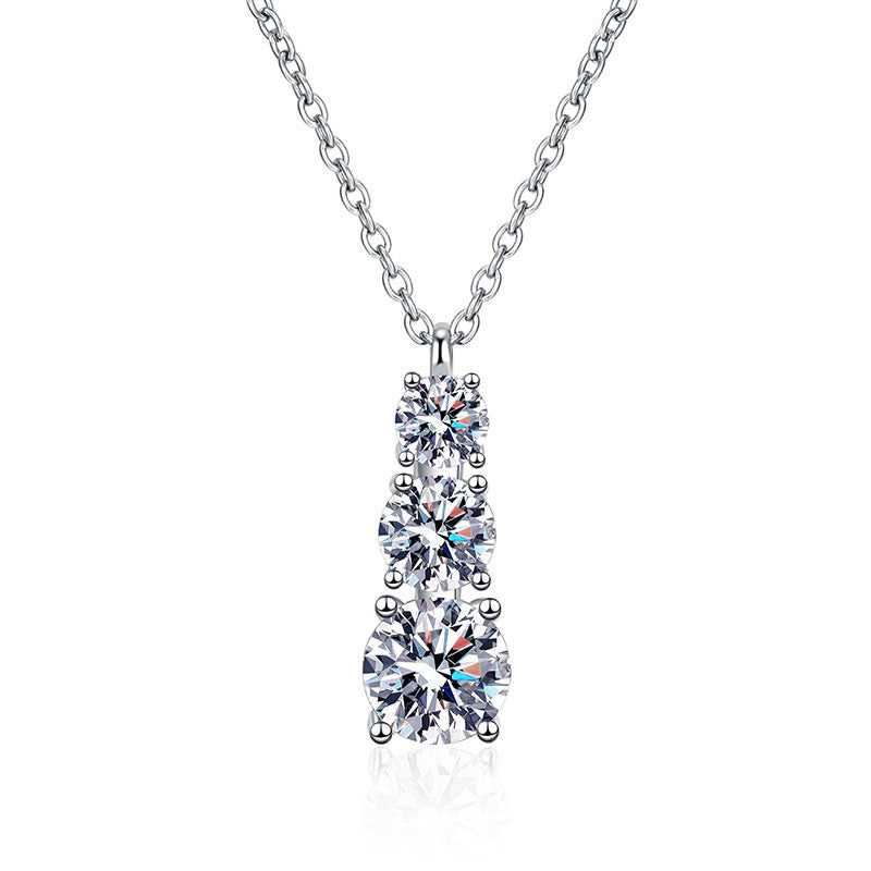 Female Geometric Three-Life Stone Pendant Zircon Inlaid