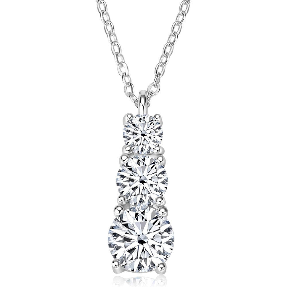 Female Geometric Three-Life Stone Pendant Zircon Inlaid
