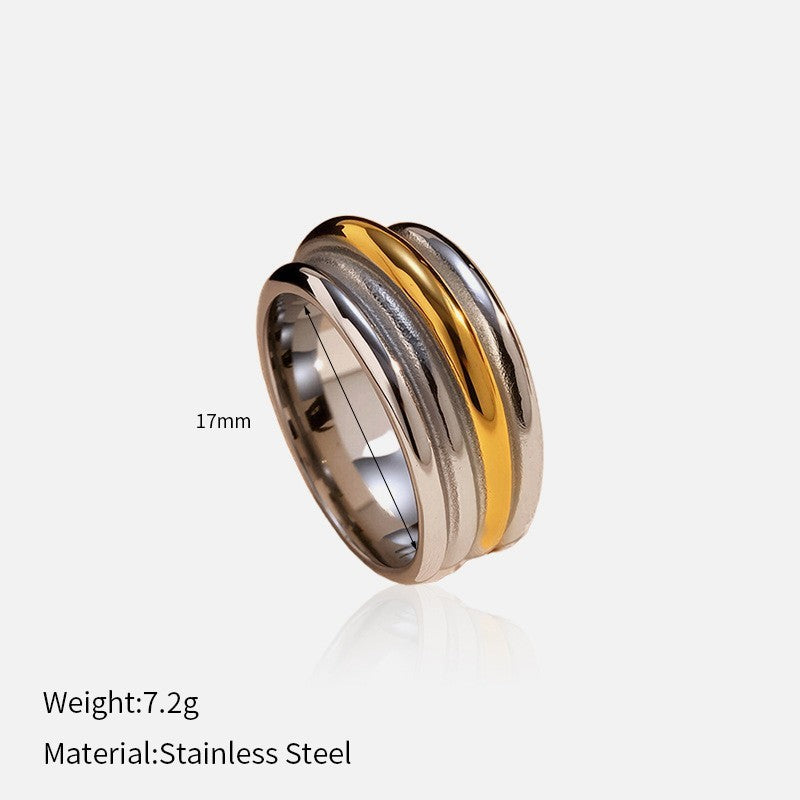Fashionable Gold And Silver Two-tone Cross Stainless Steel Ring