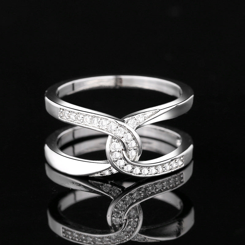 Simple Double C Cross Buckles Copper White Gold Plated Zircon Ring