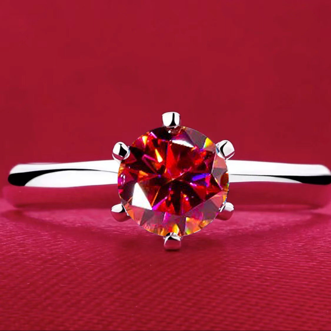 Six-claw 1 Karat Rhinestone Ring Moissanite Open Female Ring