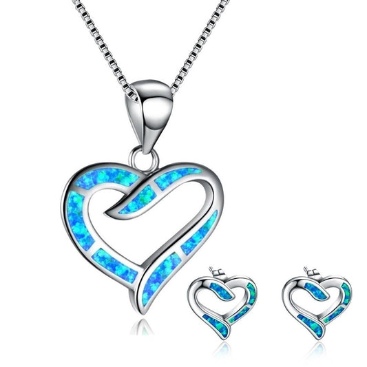 Peach Heart Necklace Ear Stud Accessories Set
