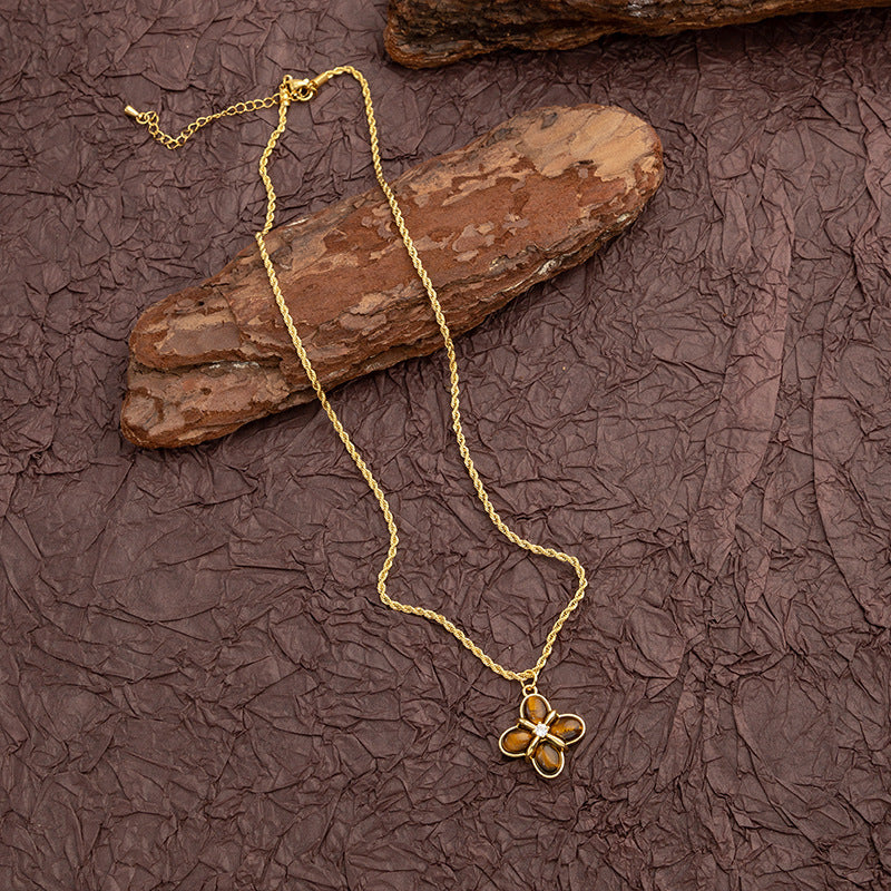 Maillard Retro Style Natural Tigereye Titanium Steel Necklace