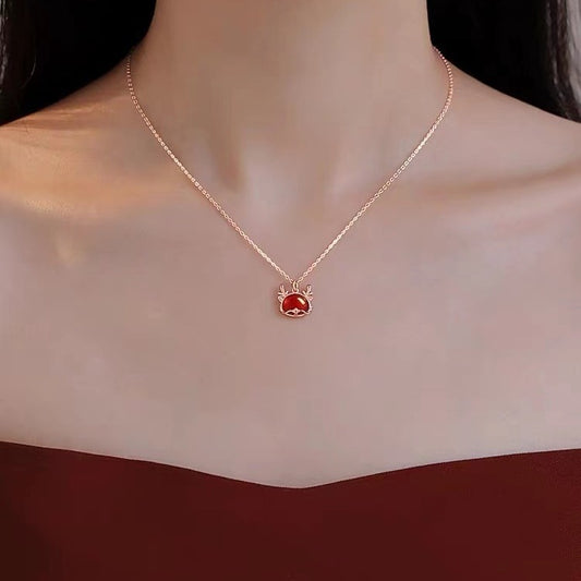 Red Agate Dragon Necklace For Women