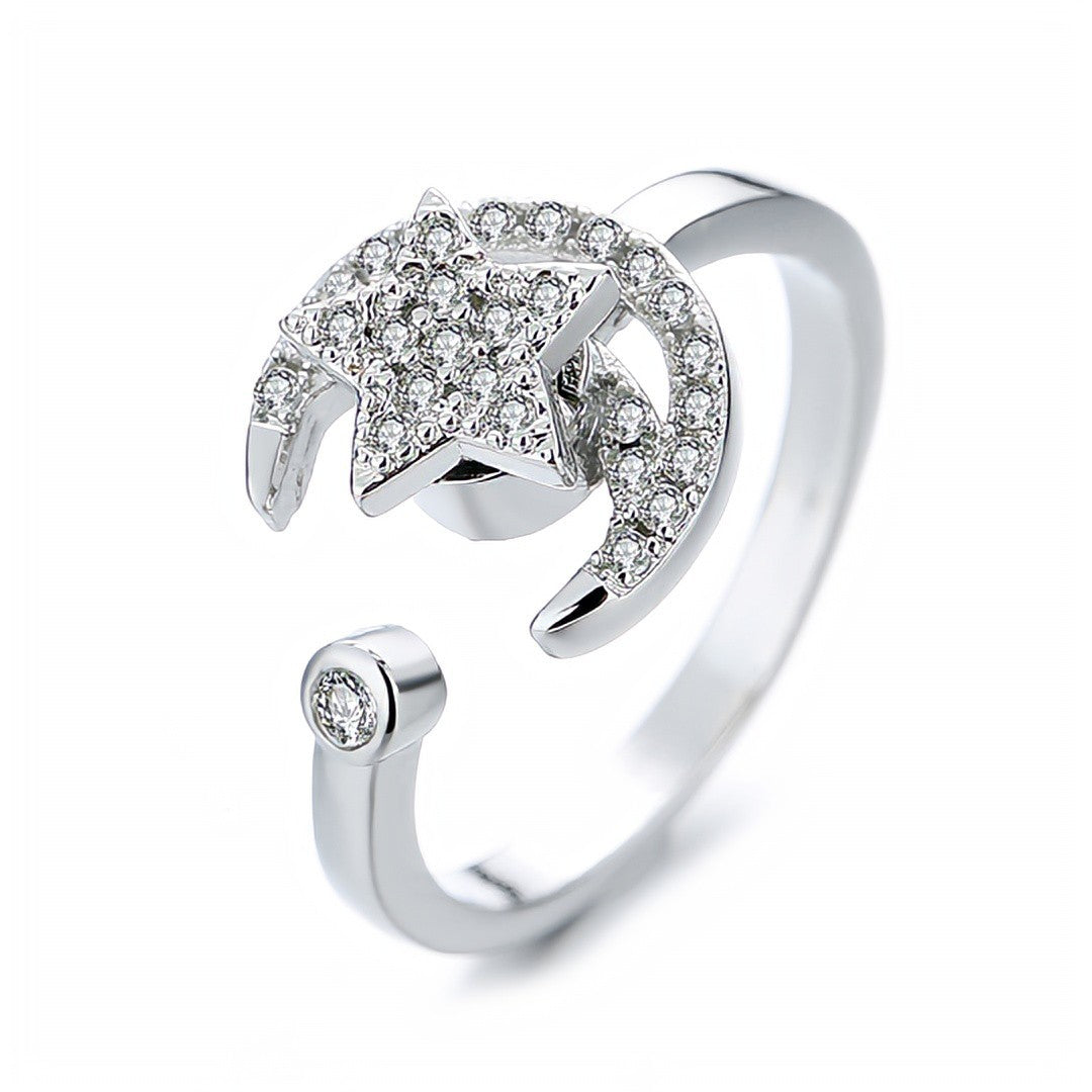Micro-inlaid Free Rotating Zircon Star Moon Anti-anxiety Ring