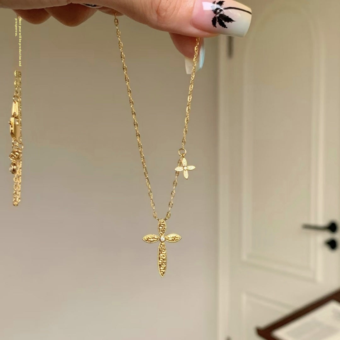 Mush Ice Cross Necklace Church Light Luxury Minority High-grade Female